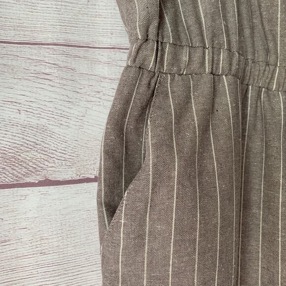 Ci Sono Linen Collection Gray White Striped Jumpsuit Tie String Waist Size XL - Picture 10 of 15